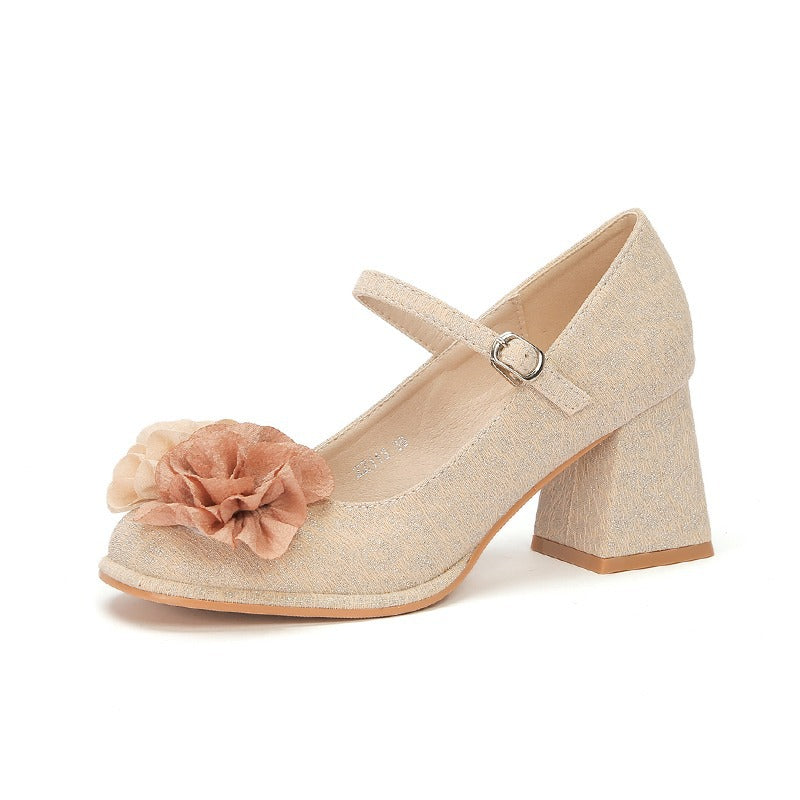 Zapatos Mary Jane para mujer 2025, nuevos zapatos de estilo chino, sandalias de punta redonda con una sola tira para mujer, tacones gruesos, tacones altos de boca baja para mujer