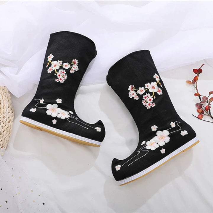 Botas Hanfu de traje antiguo, zapatos bordados para hombres y mujeres, zapatos chinos de caña alta de estilo antiguo, zapatos Hanfu para actuación teatral
