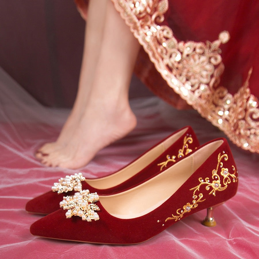 Zapatos de boda para mujer, zapatos de novia que no cansan los pies, zapatos de boda, estilo chino, vestido de novia Hexiu, tacones altos rojos de dos usos, sensación de nicho