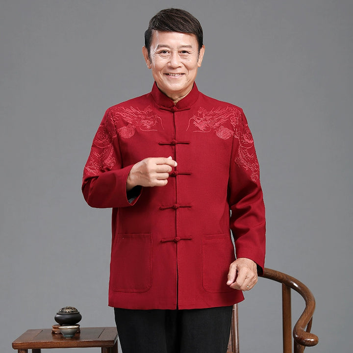 Traje Tang para hombres mayores | Chaqueta casual estilo chino para abuelo | Conjunto de primavera y otoño para boda de papá en Zhongshan