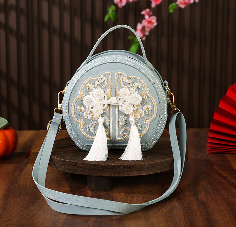 Bolso bordado artesanal de estilo chino, nuevo bolso redondo pequeño versátil de moda china, bandolera, bolso de hombro y de mano para mujer.