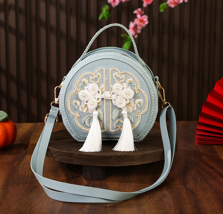 Bolso bordado artesanal de estilo chino, nuevo bolso redondo pequeño versátil de moda china, bandolera, bolso de hombro y de mano para mujer.