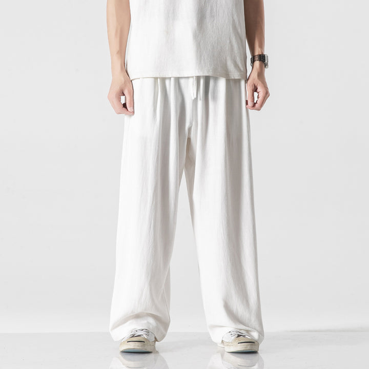Men’s Chinese-Style Cotton-Linen Pants | Loose-Fit Straight-Leg Summer Trousers
