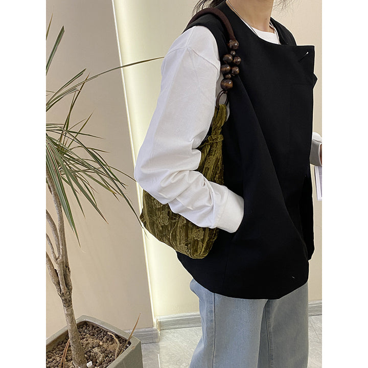 Modern Chinese-Style Vintage Shoulder Tote – Artistic Small Square Bag
