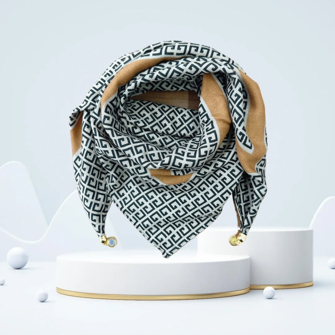 Vintage Print Magnetic Buckle Triangle Scarf – Elegant Lightweight Neck Scarf