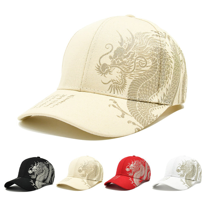 Gorra de béisbol con estampado de dragón estilo chino: sombrero de sol moderno para mujer y hombre, gorra plana para actividades al aire libre, protección solar.