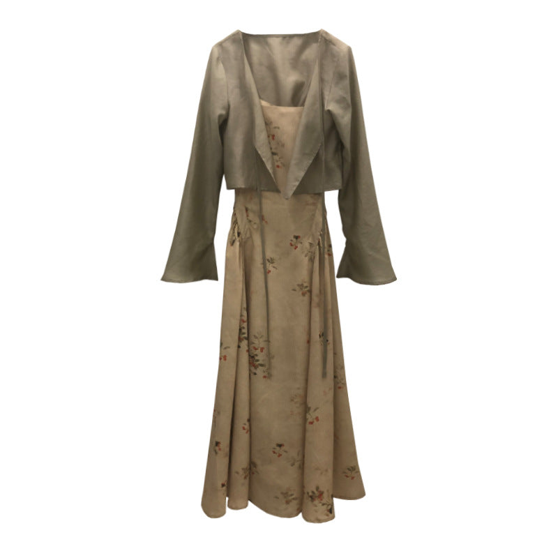 Conjunto de vestido con tirantes estilo cheongsam mejorado de primavera y verano de Jiangzuo Xinghua Yanyu, nuevo estilo nacional retro chino