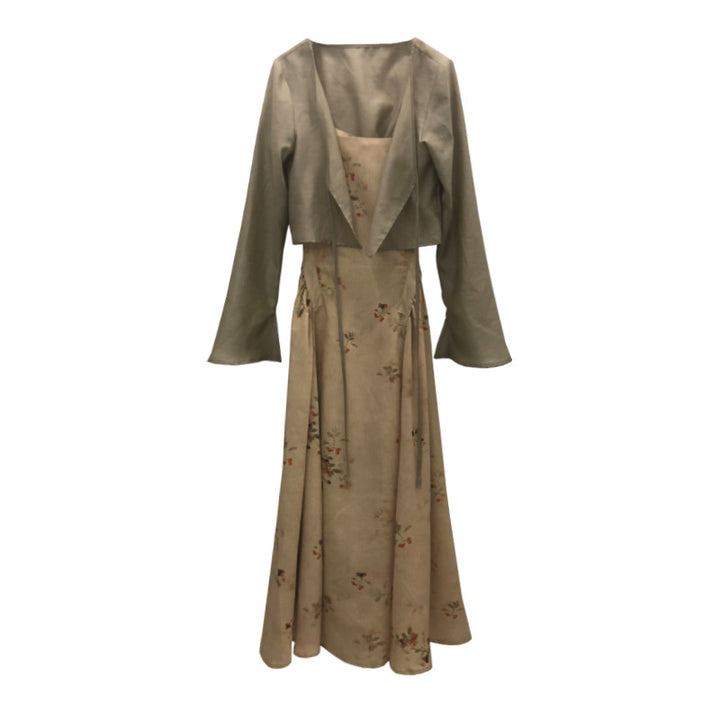 Conjunto de vestido con tirantes estilo cheongsam mejorado de primavera y verano de Jiangzuo Xinghua Yanyu, nuevo estilo nacional retro chino