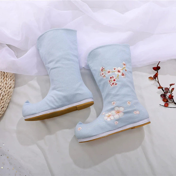 Botas Hanfu de traje antiguo, zapatos bordados para hombres y mujeres, zapatos chinos de caña alta de estilo antiguo, zapatos Hanfu para actuación teatral