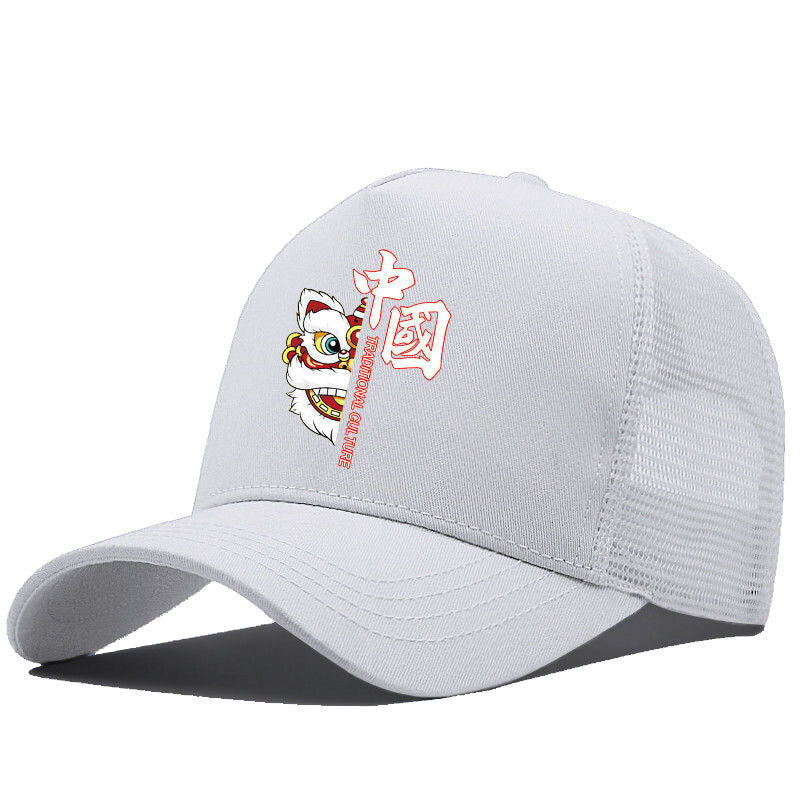 Gorra de estilo chino para hombre: gorra de béisbol bordada con danza del león, tendencia nacional, gorra de pico de pato estilo hip-hop para cabezas grandes.