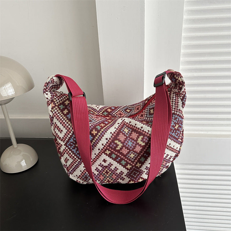 Chinese-Inspired Ethnic Style Dumpling Bag 2023 New Design with Colorful Pendant, Shoulder, and Crossbody Striped Tote