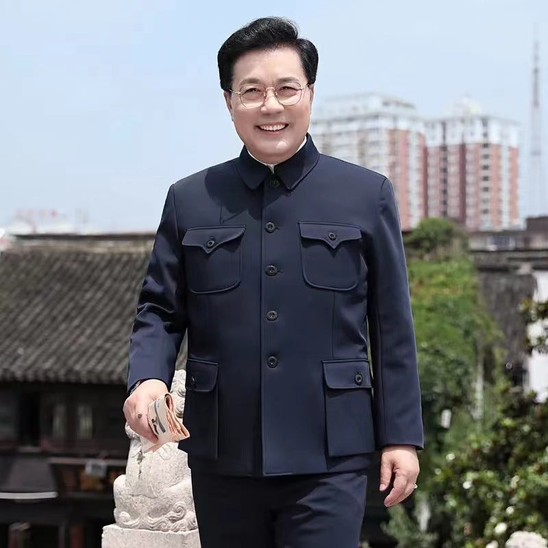 Trajes Zhongshan al por mayor para personas de mediana edad y mayores: estilo tradicional del abuelo