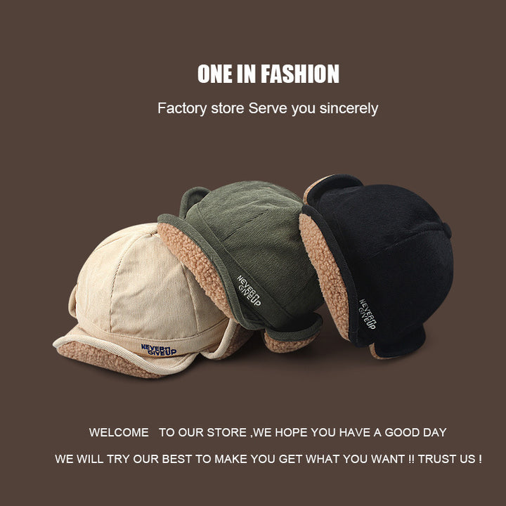 Gorro de aviador de lana de cordero gruesa Trendy Ins: gorro cálido con orejeras para hombre y mujer, ideal para ciclismo de invierno.