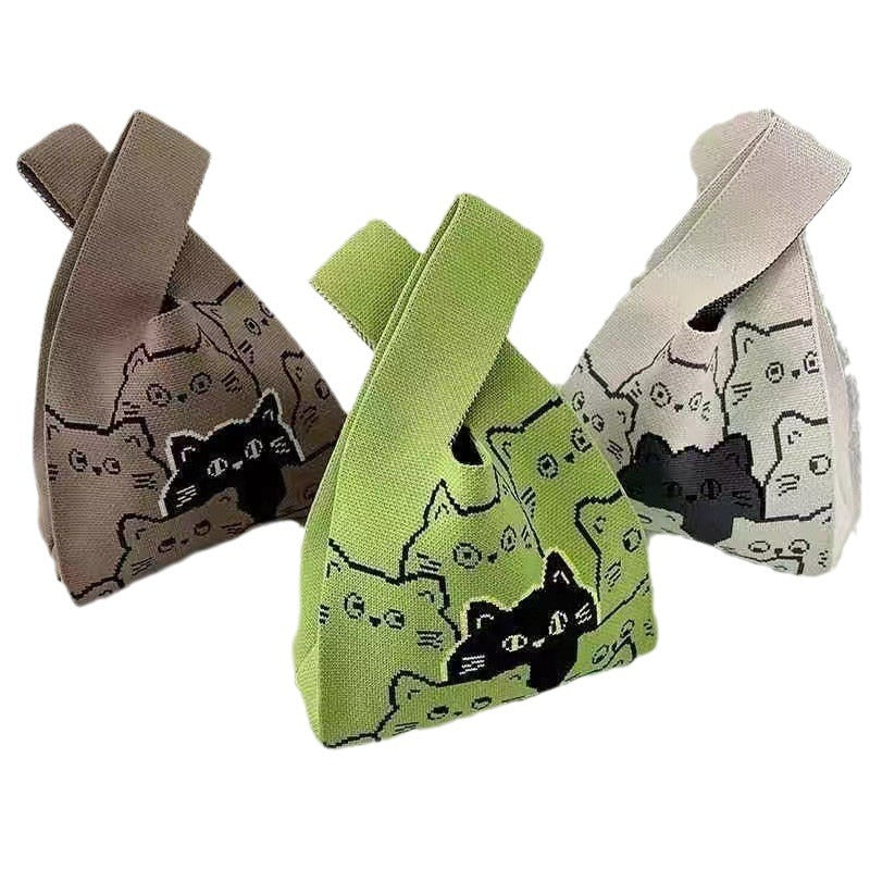 Bolso de mano de punto con diseño de gato del Festival del Bote del Dragón: un bonito bolso de dibujos animados de estilo chino
