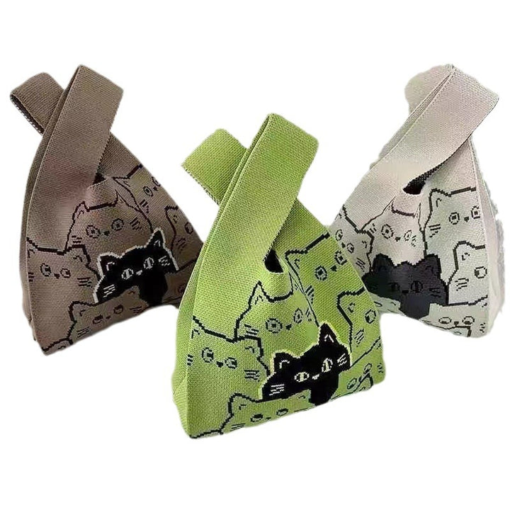 Bolso de mano de punto con diseño de gato del Festival del Bote del Dragón: un bonito bolso de dibujos animados de estilo chino