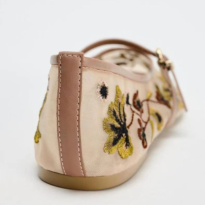 Zapatos de mujer nuevos de otoño ZA 2024: bailarinas de malla con bordado floral de moda