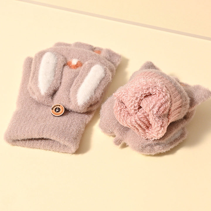 Manoplas de conejo convertibles, gruesas y cálidas para niños: guantes de equitación de invierno
