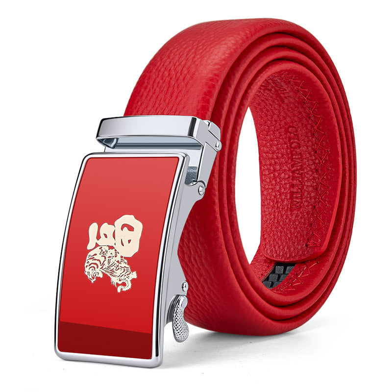 Cinturón de hombre del Emperador Pablo: Cinturón de piel de vacuno de primera calidad, rojo de la suerte para el Año Nuevo Chino, cinturón que atrae la riqueza.