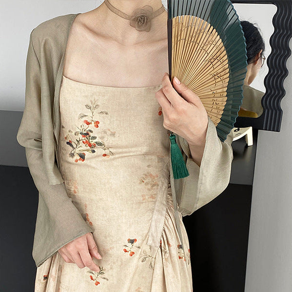 Conjunto de vestido con tirantes estilo cheongsam mejorado de primavera y verano de Jiangzuo Xinghua Yanyu, nuevo estilo nacional retro chino