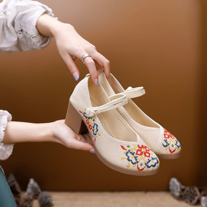 2024 New Spring & Autumn High Heel Embroidered Platform Shoes – Traditional Chinese Style, Ethnic Floral Design, Women's Costume Shoes