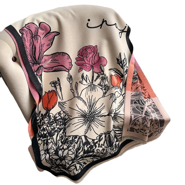 National Style Floral Print Shawl – Artistic and Elegant