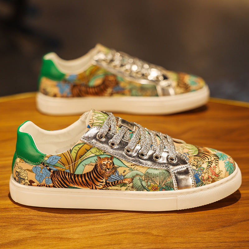 2024 Winter Men’s Graffiti Patchwork Sneakers – Trendy National Style Soft Sole Casual Shoes
