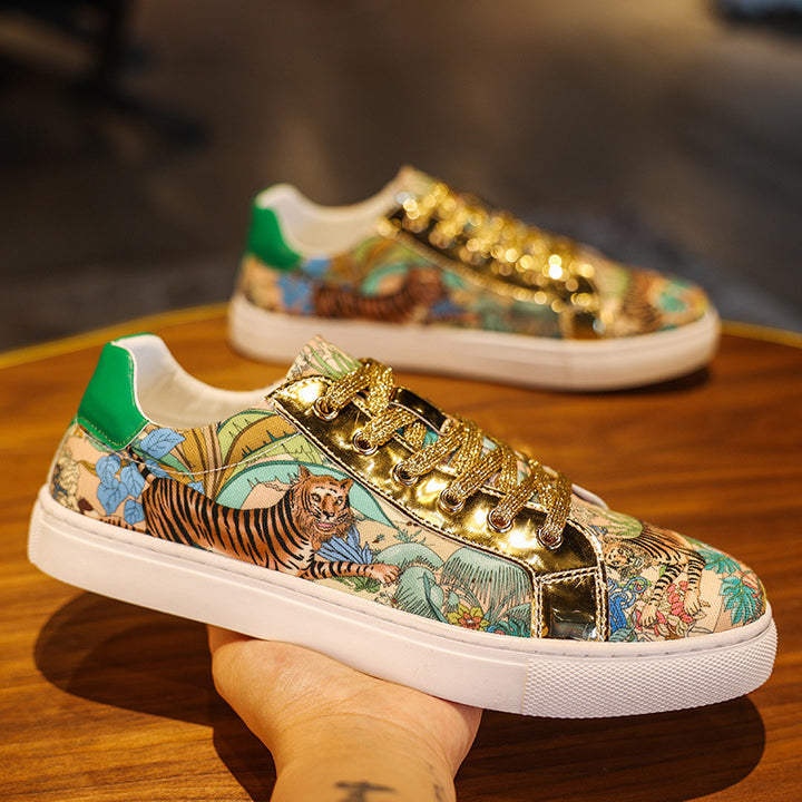 2024 Winter Men’s Graffiti Patchwork Sneakers – Trendy National Style Soft Sole Casual Shoes
