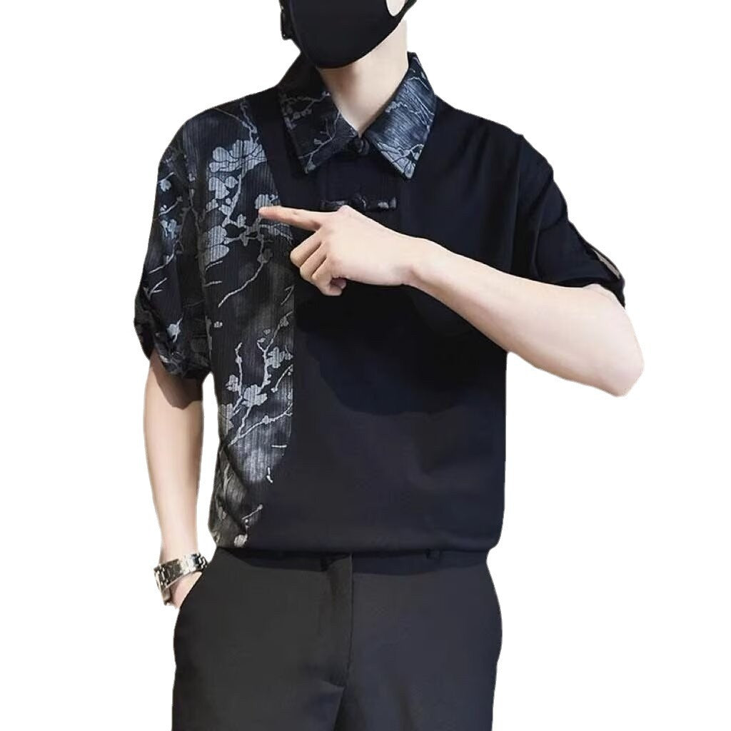 Polo de manga corta de estilo chino estrictamente seleccionado, camiseta holgada de verano para hombre, nueva tendencia 2024, camisa de media manga con botones de metal