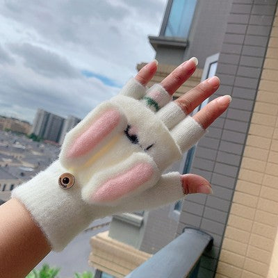 Manoplas de conejo convertibles, gruesas y cálidas para niños: guantes de equitación de invierno