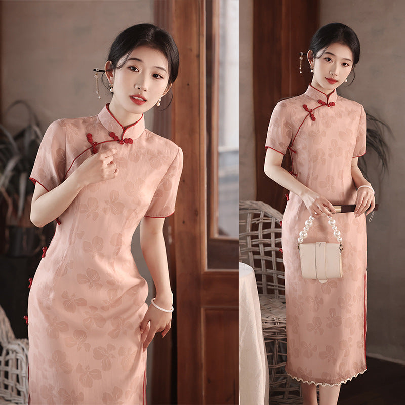 Pink cheongsam summer new 2024 improved young girl Republic of China style women's clothing new Chinese style daily wear