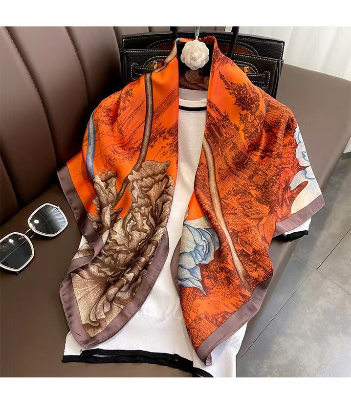 Nuevo regalo de estilo chino para mujer: pañuelo de seda con estampado "Mil millas de ríos y montañas", chal cuadrado grande para el Día de la Madre.