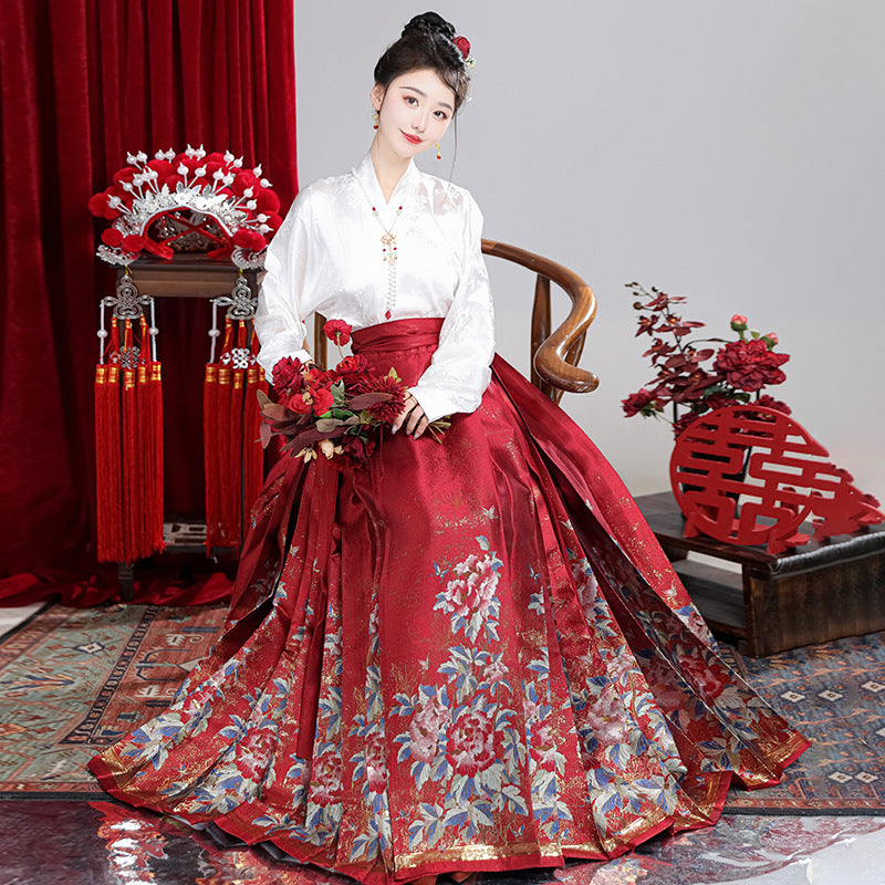 Hanfu estilo Ming modernizado para mujer | Conjunto de falda Ma Mian con brocado | Edición otoño/invierno