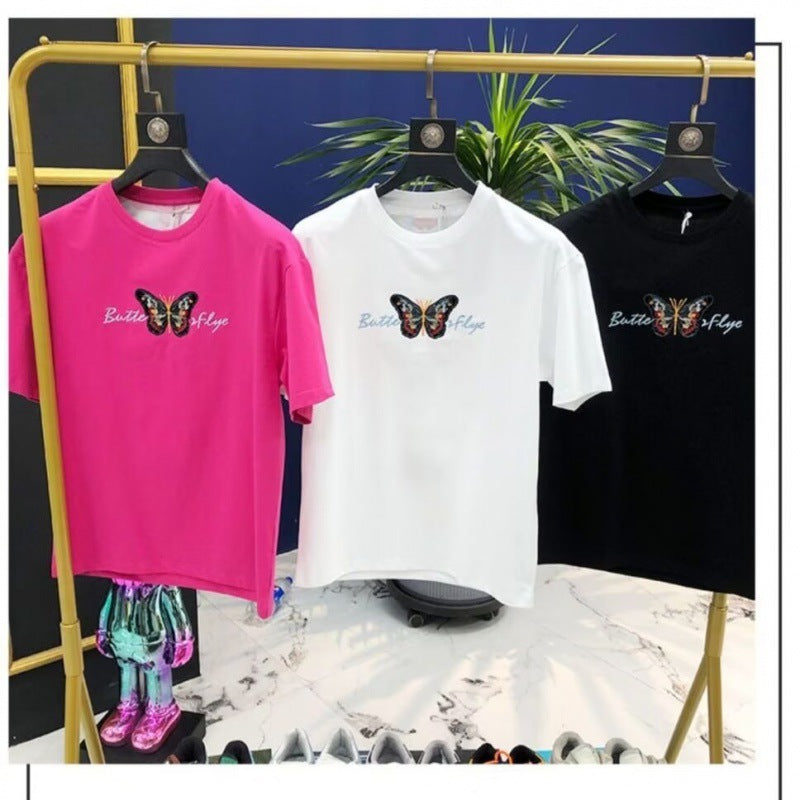 Camiseta de manga corta con estampado pesado para hombre, nueva tendencia de verano, estilo étnico nacional, bordado, manga corta, combina con todo, parte inferior blanca