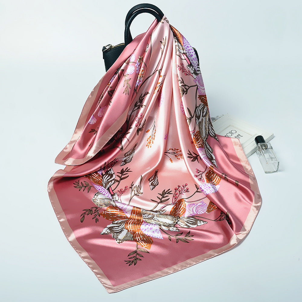 Pañuelo cuadrado de seda para mujer de 90 cm, estampado satinado, al por mayor