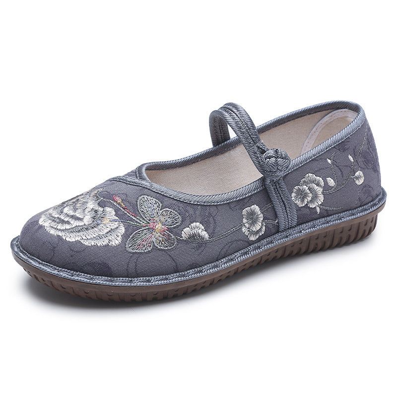 2024 New Women's Old Beijing Cloth Shoes – Spring and Autumn Ethnic Style Embroidered Hanfu Flats for Middle-Aged and Elderly Women