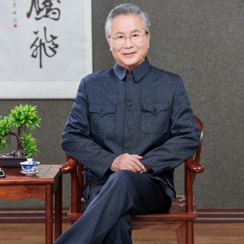Traje Zhongshan para hombres de mediana edad y mayores, traje Zhongshan para ancianos, abrigo de papá, estilo primavera y otoño, ropa para ancianos, tops de abuelo