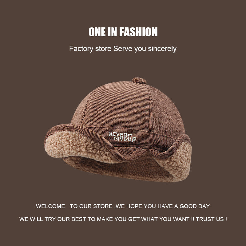 Gorro de aviador de lana de cordero gruesa Trendy Ins: gorro cálido con orejeras para hombre y mujer, ideal para ciclismo de invierno.