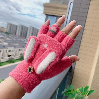 Manoplas de conejo convertibles, gruesas y cálidas para niños: guantes de equitación de invierno