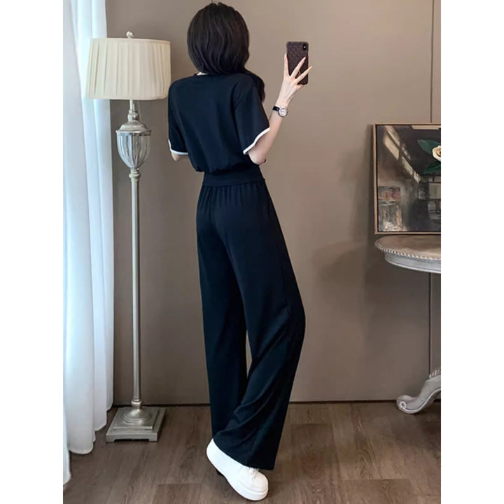 2024 Summer New Collection – Chinese Style Short Sleeve Set for Women, Fashionable & Elegant Casual Sports Set with Wide-Legged Pants, Two-Piece Set