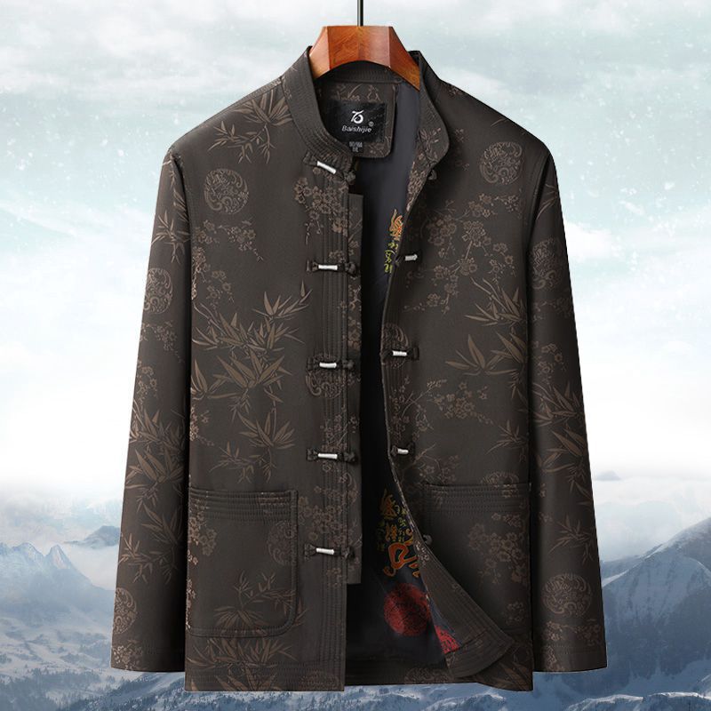 Traje Tang de otoño e invierno para hombres mayores | Chaqueta de algodón para abuelo | Abrigo acolchado de algodón grueso retro | Traje de papá de estilo chino