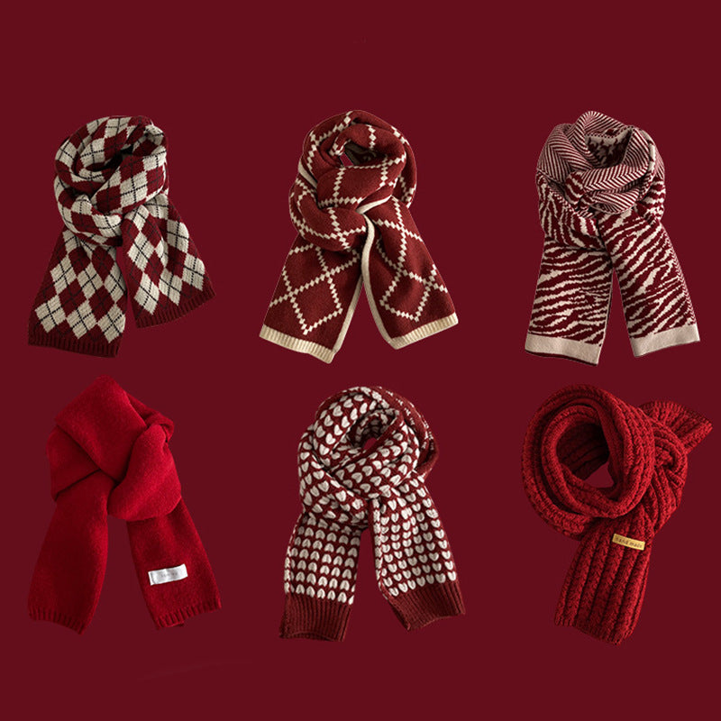 Bufanda de punto unisex de invierno: rojo festivo para Navidad y Año Nuevo