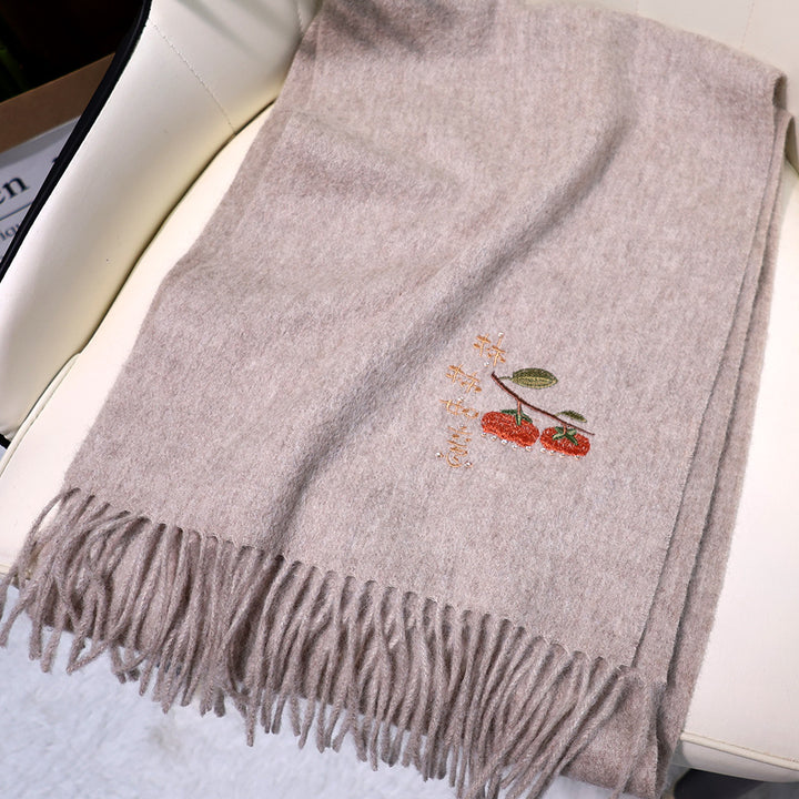 Multiple Styles of National Trend Embroidered Merino Wool Scarves for Women – Red Dragon Year Gift, Autumn and Winter Warmth, Neck Wrap for Mom