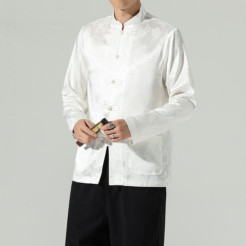 Chaqueta de traje Tang de seda para hombres | Cuello alto estilo chino holgado de talla grande | Chaqueta Zhongshan de estilo retro |
