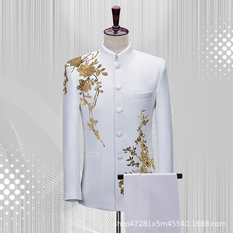 Traje Zhongshan de cuello alto de nuevo estilo chino para hombres jóvenes en la República de China, traje negro, chaqueta de estudiante, traje de actuación de coro de estilo chino