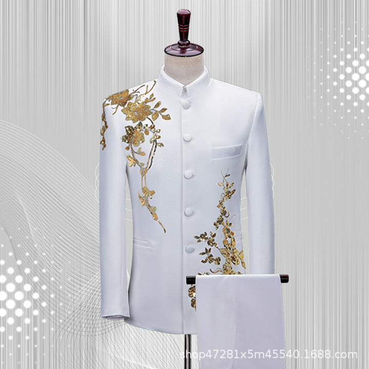 Traje Zhongshan de cuello alto de nuevo estilo chino para hombres jóvenes en la República de China, traje negro, chaqueta de estudiante, traje de actuación de coro de estilo chino