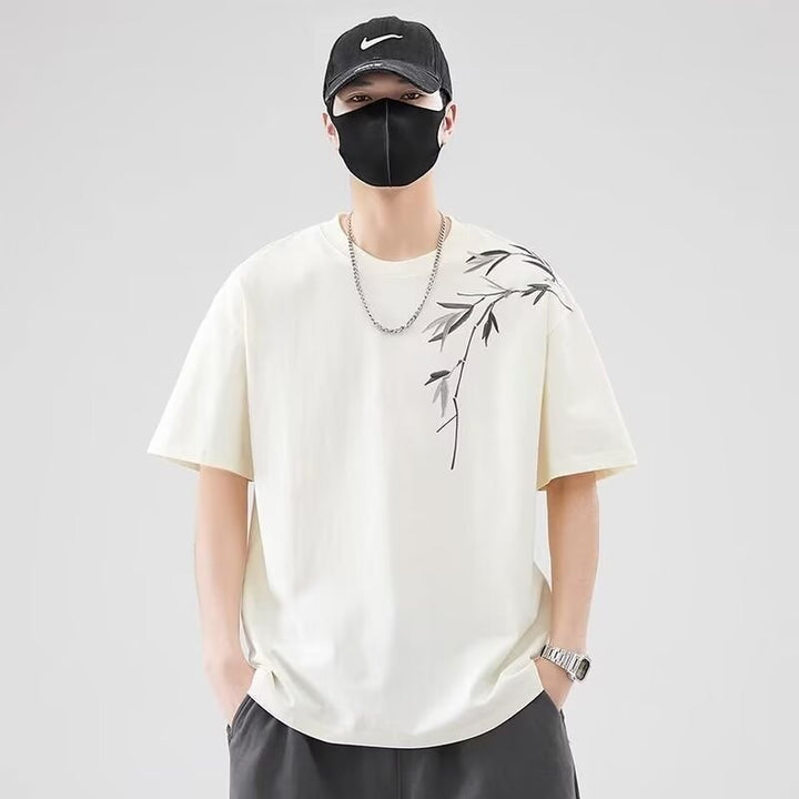 Camiseta de manga corta estilo chino para hombre, ropa de verano 2025, nueva tendencia de marca de moda, suelta, versátil, fina, estilo chino, media manga