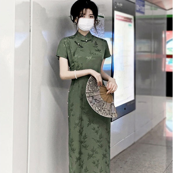 Green Modified Cheongsam - Republic of China Style Elegant Retro High-   Dragon Goods