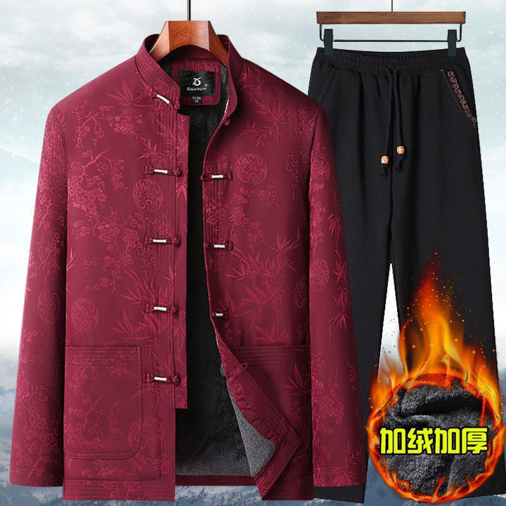 Traje Tang de otoño e invierno para hombres mayores | Chaqueta de algodón para abuelo | Abrigo acolchado de algodón grueso retro | Traje de papá de estilo chino