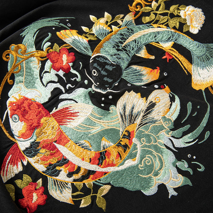 Camiseta de manga corta de verano 2025 para niños, con bordado de flores Koi, tendencia nacional, estilo chino suelto.