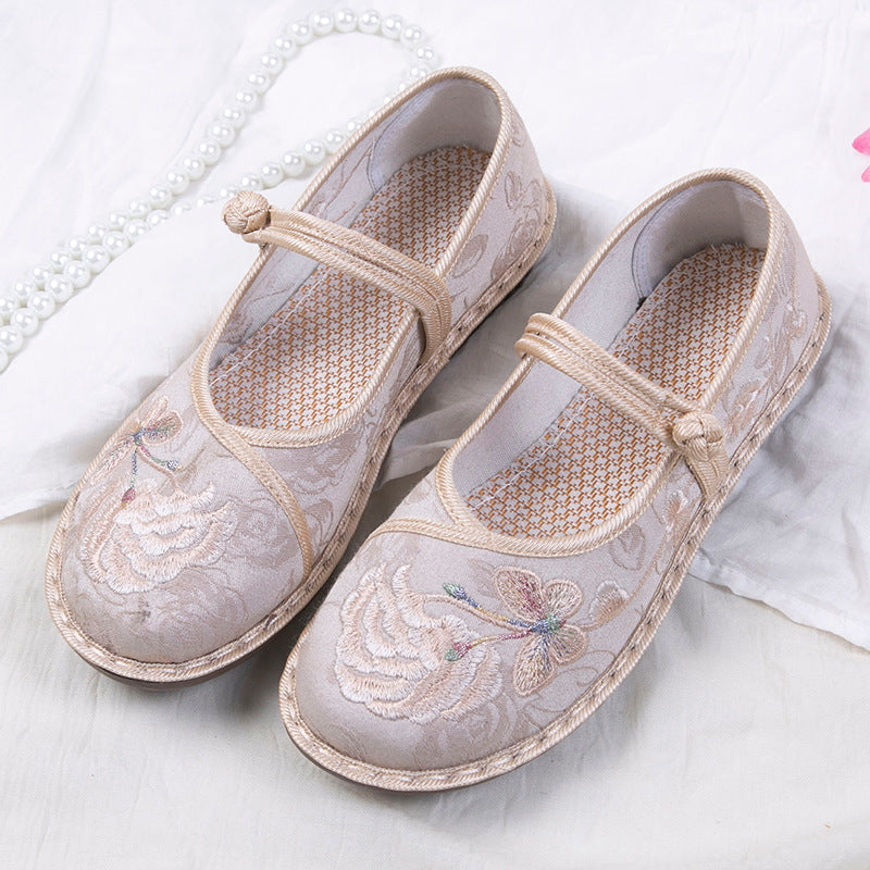 2024 New Women's Old Beijing Cloth Shoes – Spring and Autumn Ethnic Style Embroidered Hanfu Flats for Middle-Aged and Elderly Women